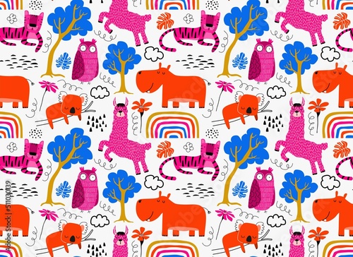 Vector seamless pattern with cute animal.