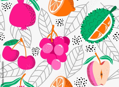 seamless pattern with Cute summer fruit background.