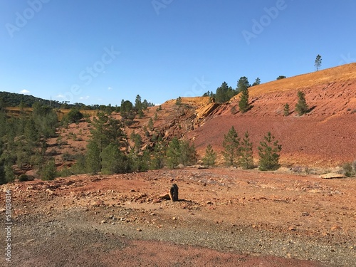 colorful landscapes of Rio Tinto .red yellow brown black rocks mountains and sand in Rio Tinto canyon