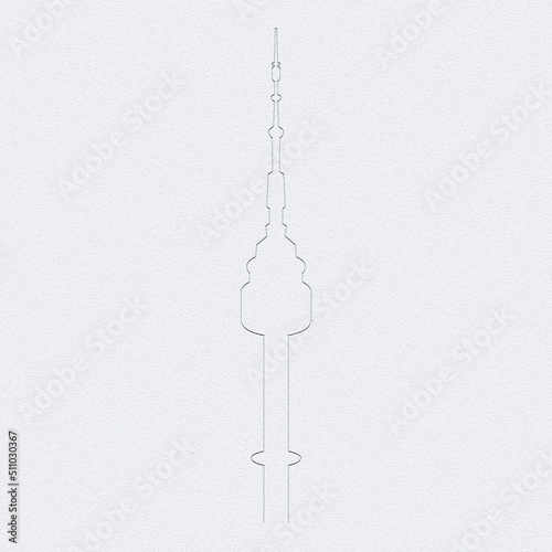 N Tower (Namsan Tower), a South Korean landmark seen in Seoul, depicted with lines