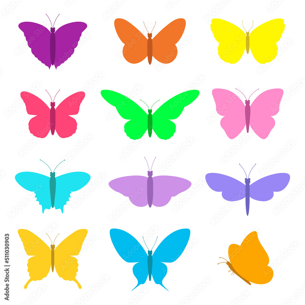 set of colorful butterflies set of colorful butterflies