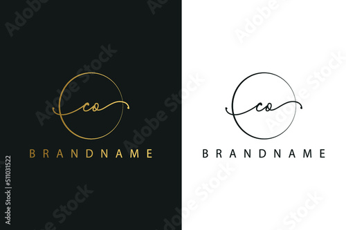 C O CO hand drawn logo of initial signature, fashion, jewelry, photography, boutique, script, wedding, floral and botanical creative vector logo template for any company or business.