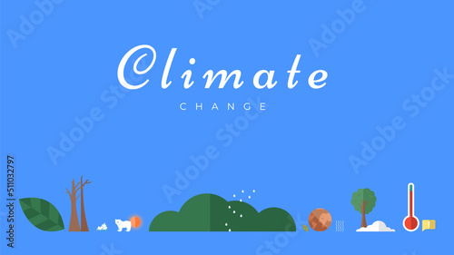 Climate change vector banner template. North Pole, melting glaciers, polar bear on ice floe. Global warming, sea level rise, nature damage. World Environment day. Ecology hazards, air pollution