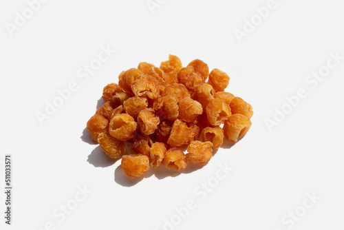 Dried longan on white background.