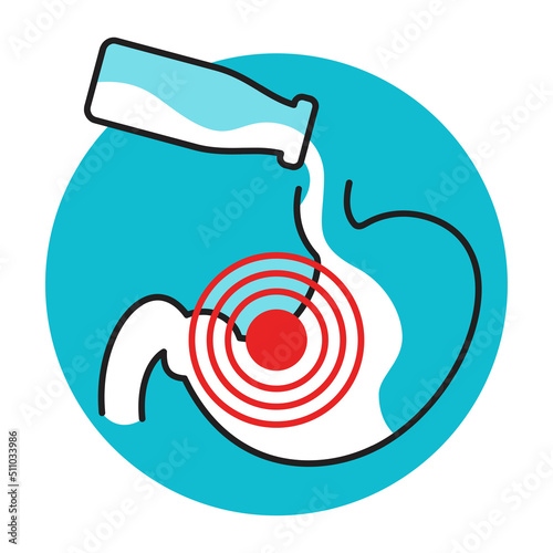 Lactose intolerance - stomach silhouette with milk