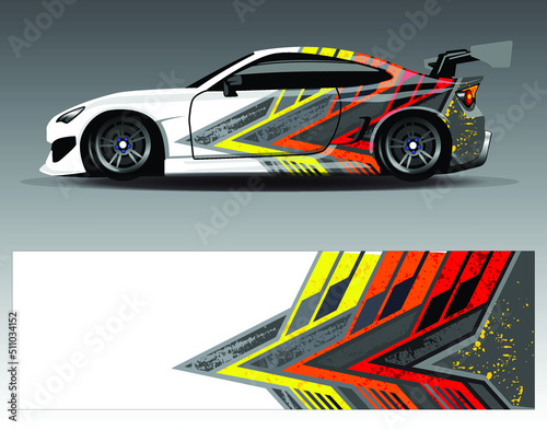 Car wrap design vector  truck and cargo van decal. Graphic abstract stripe racing background designs for vehicle  rally  race  adventure and car racing livery