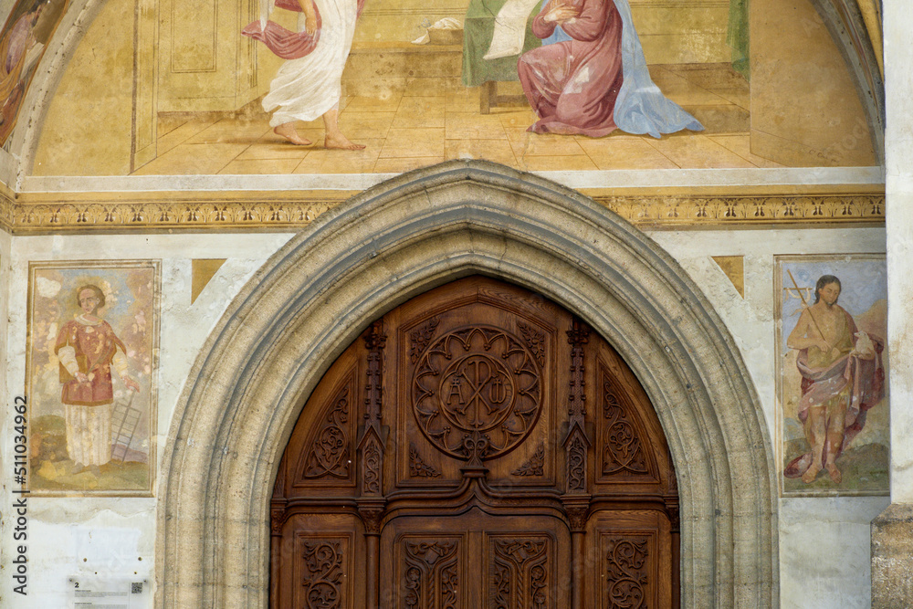 Φωτογραφία religious painting at the entrance to the Collegiate church of Saint-Laurent in
