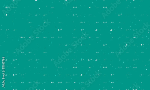 Seamless background pattern of evenly spaced white social distance symbols of different sizes and opacity. Vector illustration on teal background with stars