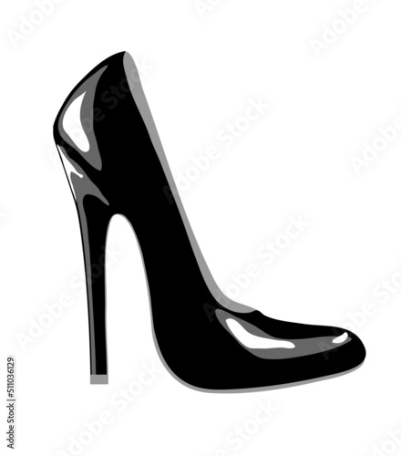 A high-heeled black court shoe for business or party wear. Isolated on white. EPS10 vector format.