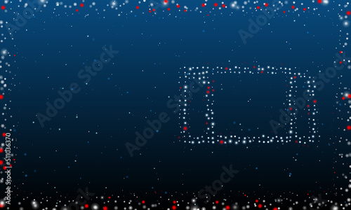 On the right is the football goal symbol filled with white dots. Pointillism style. Abstract futuristic frame of dots and circles. Some dots is red. Vector illustration on blue background with stars