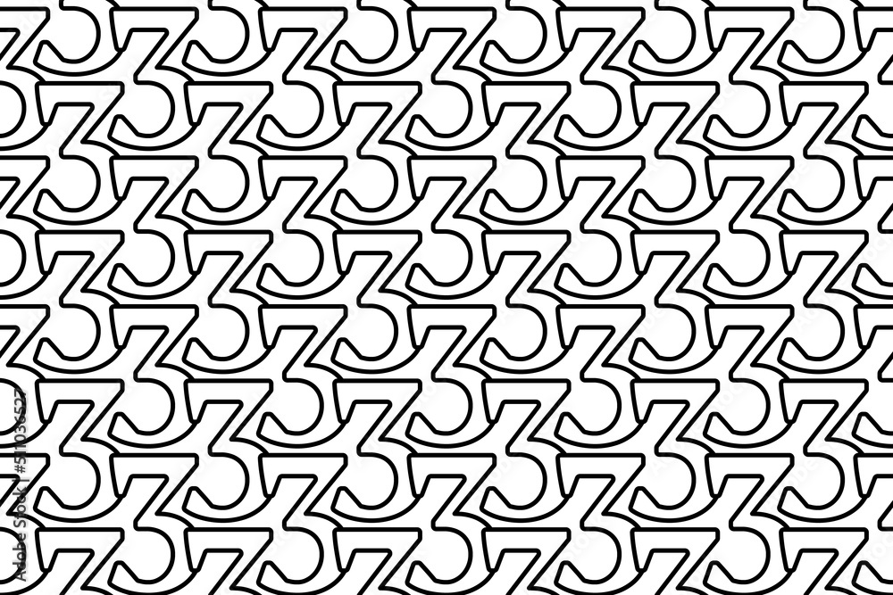 Seamless pattern completely filled with outlines of number three symbols. Elements are evenly spaced. Vector illustration on white background