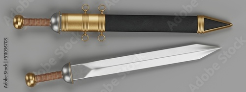 Realistic 3D Render of Gladius Sword photo
