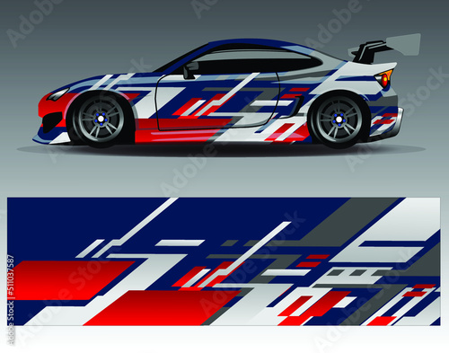 Car wrap design vector  truck and cargo van decal. Graphic abstract stripe racing background designs for vehicle  rally  race  adventure and car racing livery © Gib