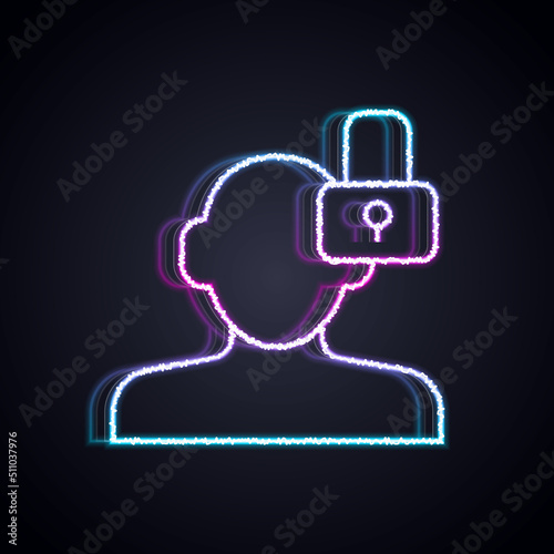 Glowing neon line Closed personality icon isolated on black background. Introvert psychology. Vector