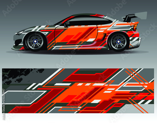 Car wrap design vector  truck and cargo van decal. Graphic abstract stripe racing background designs for vehicle  rally  race  adventure and car racing livery