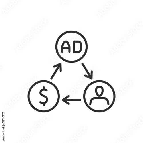 Convert money into advertising to find customers and profits icon. High quality black vector illustration..