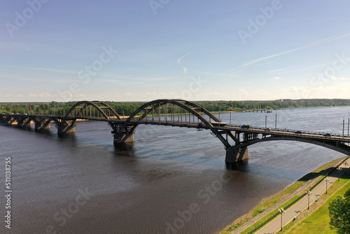 panoramic views from the drone of the surroundings of the Rybinsk embankment and the old city blocks