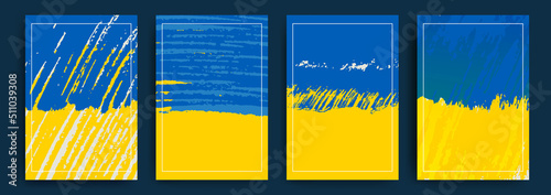Set of vector grunge textures in the colors of the flag of Ukraine. Stop war. Vector