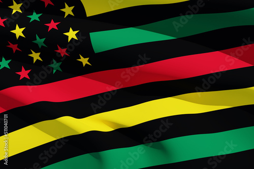 Waving Alternative Juneteenth Flag background. Since 1865. Design of Banner. Black history month. 3d-rendering.