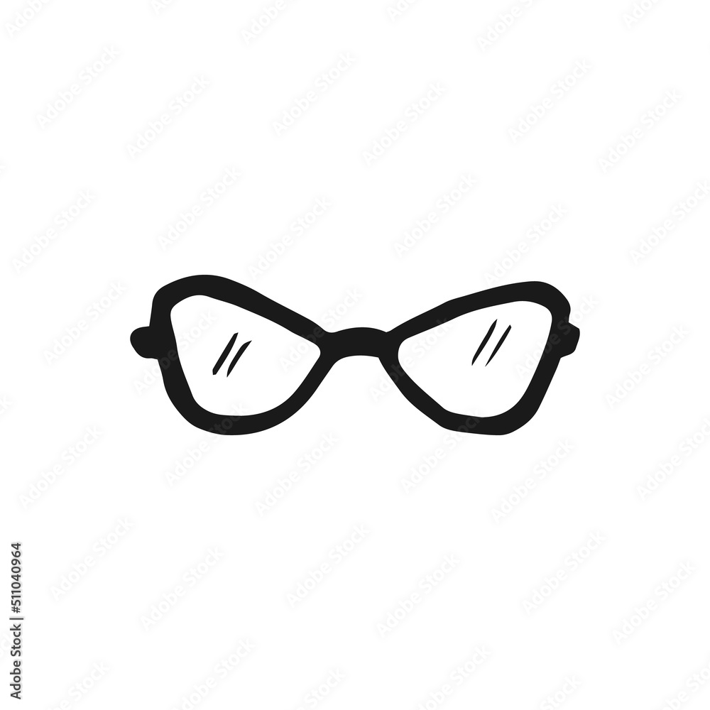 Black and white of eyeglasses in a white background. Hand drawn vector illustration.