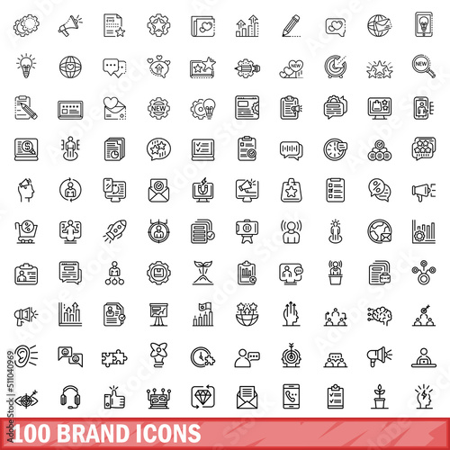 100 brand icons set. Outline illustration of 100 brand icons vector set isolated on white background