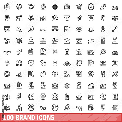100 brand icons set. Outline illustration of 100 brand icons vector set isolated on white background