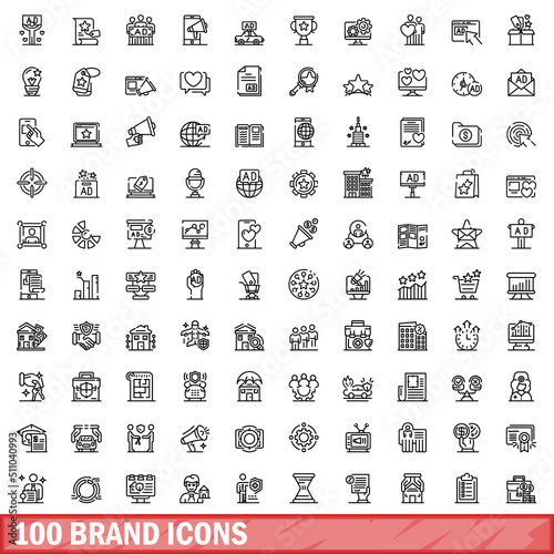 100 brand icons set. Outline illustration of 100 brand icons vector set isolated on white background
