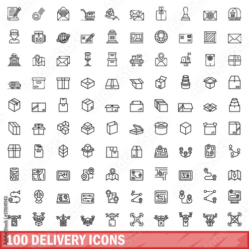 100 delivery icons set. Outline illustration of 100 delivery icons vector set isolated on white background