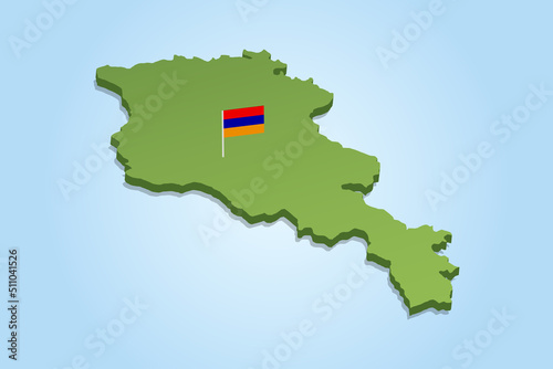 3d green color map of Armenia with flag