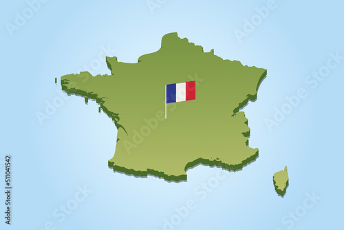 3d map of France green color with flag