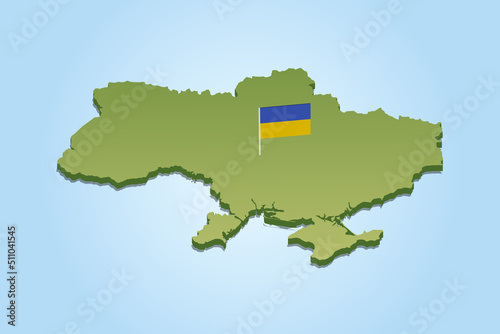 3d map of Ukraine green color with flag