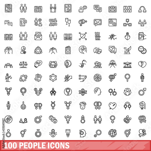 100 people icons set. Outline illustration of 100 people icons vector set isolated on white background