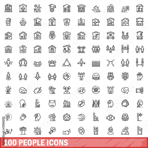 100 people icons set. Outline illustration of 100 people icons vector set isolated on white background