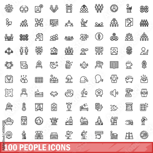 100 people icons set. Outline illustration of 100 people icons vector set isolated on white background