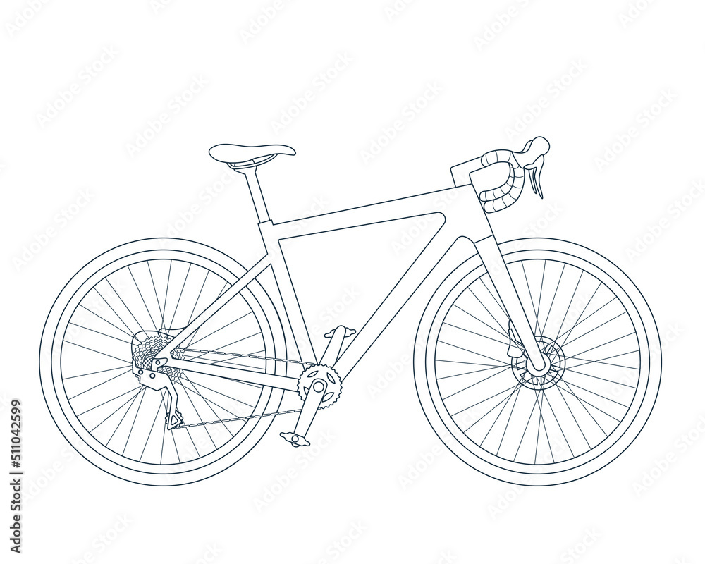 Gravel, road, touring bike in realistic outline style view side. Vector illustration isolated on white background Gravel, road, touring bike in realistic outline style view side. Vector illustration isolated on white background