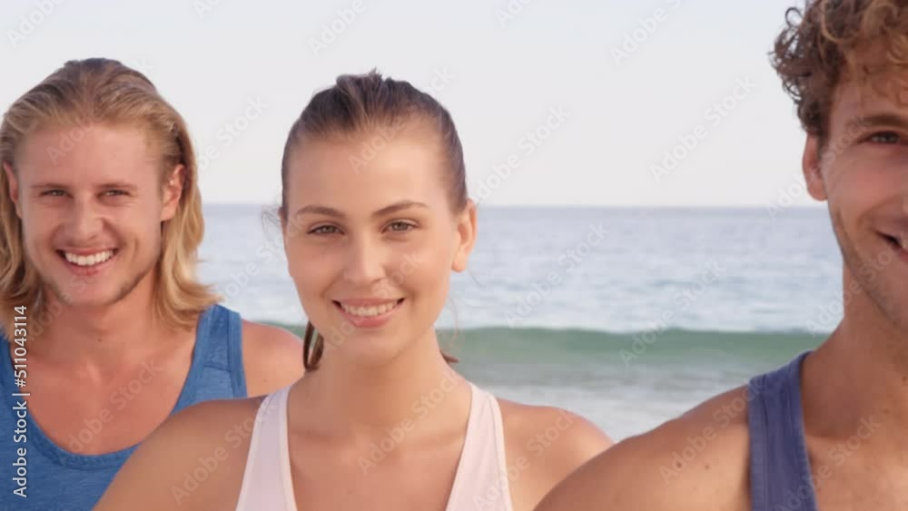 Animation of do it for them over happy caucasian friends on beach Animation of do it for them over happy caucasian friends on beach