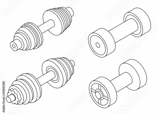 Dumbell icons set. Isometric set of dumbell vector icons outline isolated on white background