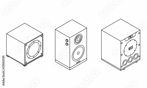 Stereo system icons set. Isometric set of stereo system vector icons outline isolated on white background