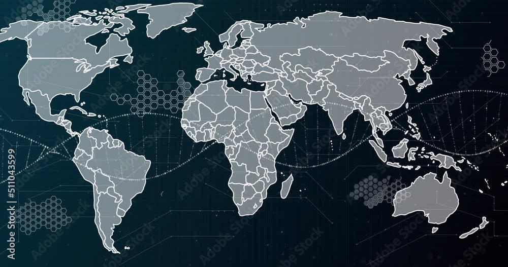 Animation of dna strand spinning over world map