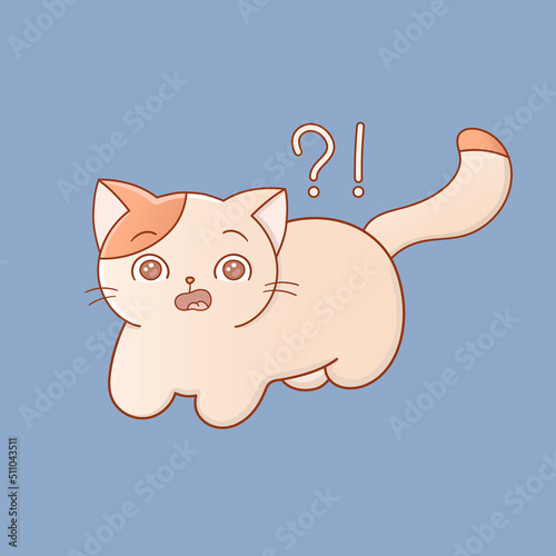 Open-eyed, shocked cat vector illustration, emotional wondering cat