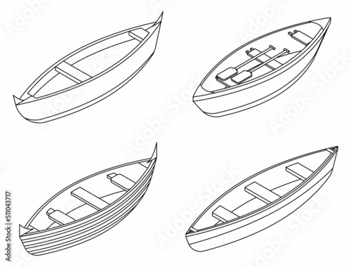 Canoeing icons set. Isometric set of canoeing vector icons outline isolated on white background