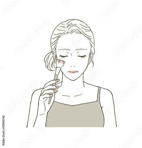 ビューティー　メイクする女性の上半身のイラストレーションセット