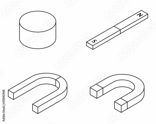 Magnet icons set. Isometric set of magnet vector icons outline isolated on white background