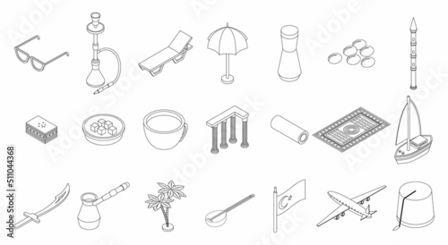 Turkey country icons set. Isometric set of turkey country vector icons outline isolated on white background