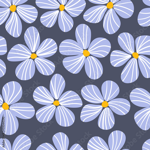 Simple floral background. Minimalist botanical seamless pattern. Stylized nature shapes. Scandinavian design. Fashion vector print with cartoon flowers