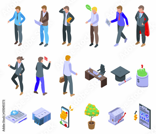 Commercial director icons set isometric vector. Career company. Business corporate