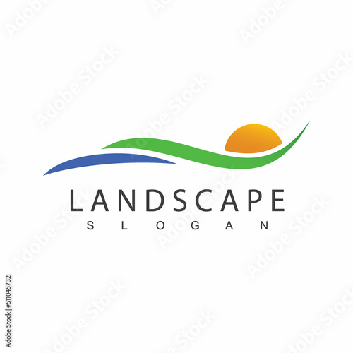 Landscape Logo Design Template, Suitable For Farm, Hotel And Travel Company Icon