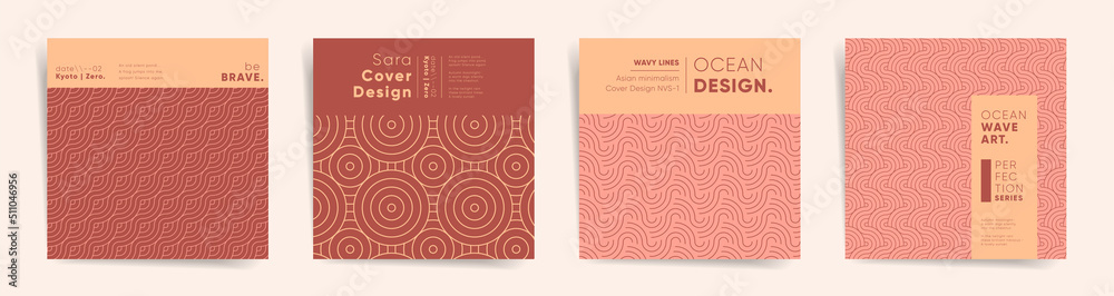 Geometry design square cover for book or catalog template set. Geometric oriental asian album cover, poster or presentation background. Business identity or promotion in tradition japanese style. - obrazy, fototapety, plakaty 