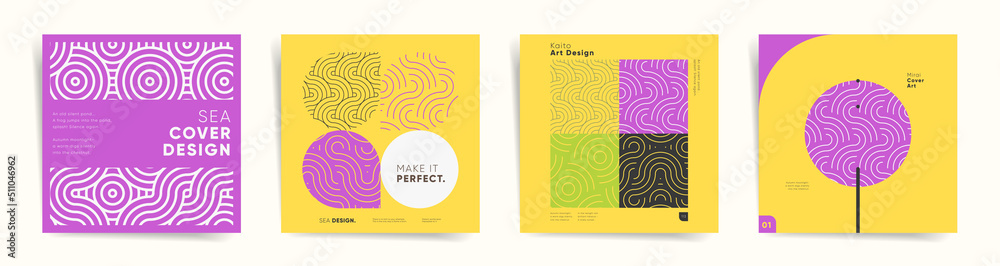 Geometry design square cover for book or catalog template set. Geometric oriental asian album cover, poster or presentation background. Business identity or promotion in minimal japanese style.