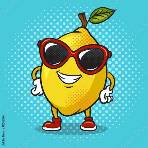 Cartoon lemon in sunglasses pop art retro vector illustration. Comic book style imitation.